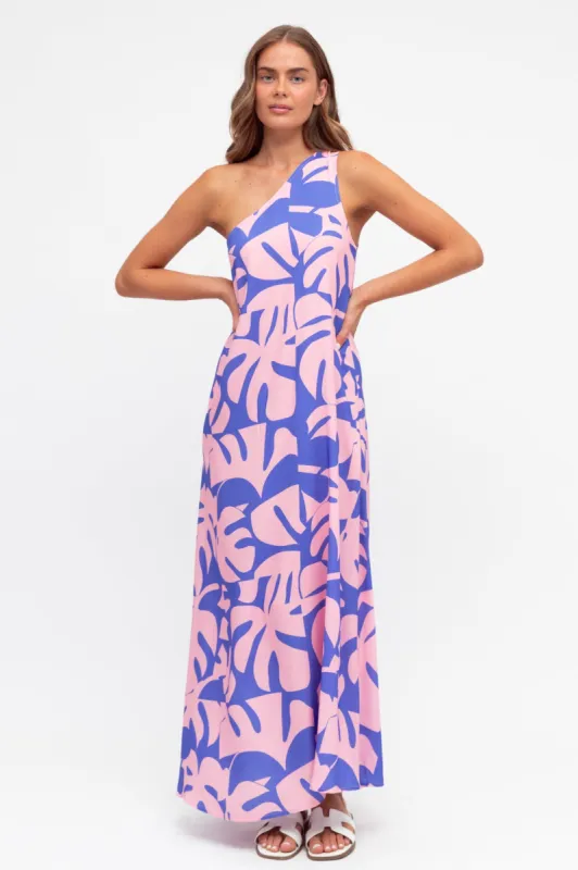 Polly Maxi Dress - One Shoulder Sun Dress in Noa Print sold by Salty Crush