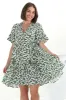 Abilia Mini Dress - Mandarin Collar Buttoned Bodice Smock Dress in Petra Print in Green sold by Salty Crush