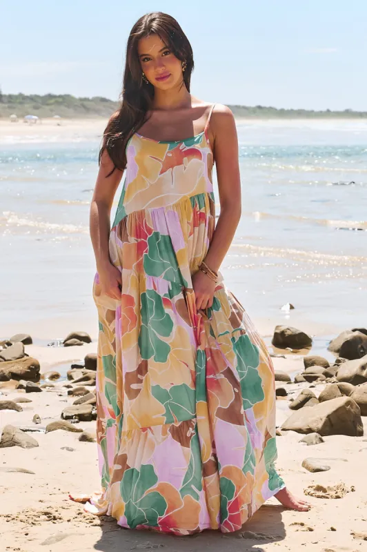 JAASE - Winona Maxi Dress: Spaghetti Strap Tiered Dress in Tallulah Print sold by Salty Crush