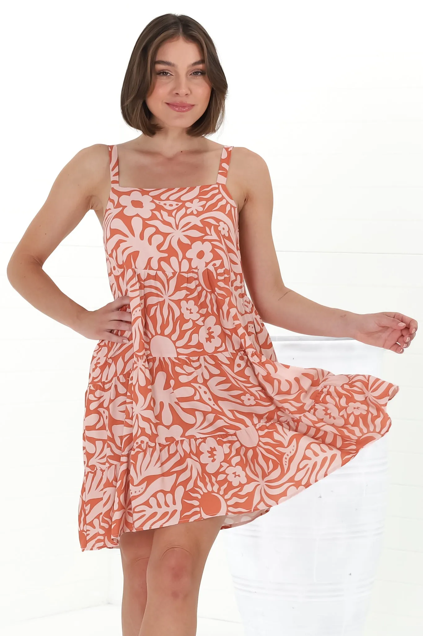 Baasa Mini Dress - Playful Sun Dress In Athena Print Coral sold by Salty Crush product image thumbnail 4