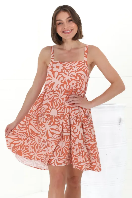 Baasa Mini Dress - Playful Sun Dress In Athena Print Coral sold by Salty Crush