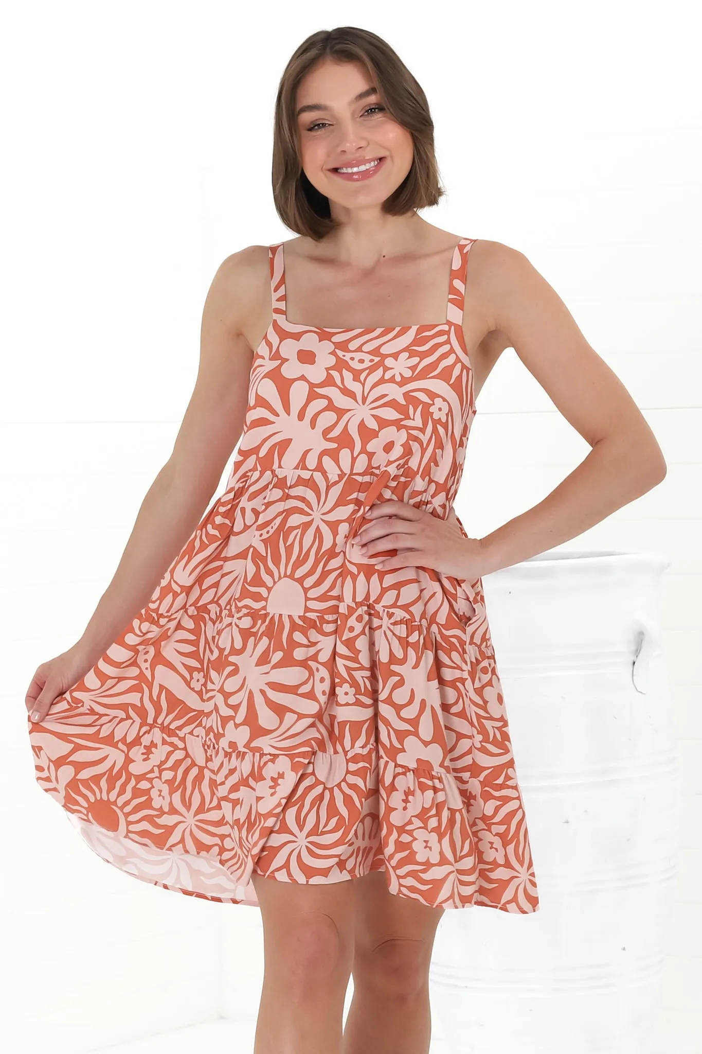 Baasa Mini Dress - Playful Sun Dress In Athena Print Coral sold by Salty Crush