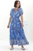 Selva Maxi Dress - Pull Tie Waist with Balloon Sleeves in Adrie Print Blue sold by Salty Crush