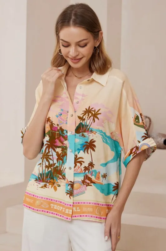 Dion Shirt - Collared Button Down Shirt in Summer Paradise Print sold by Salty Crush
