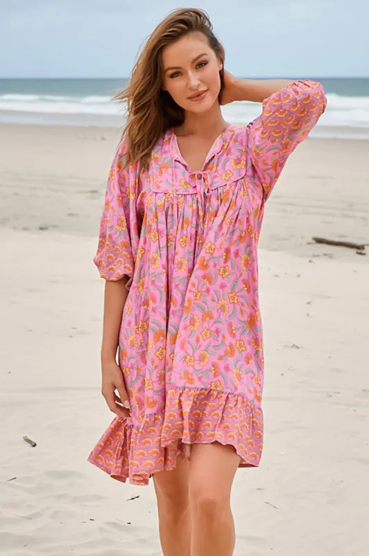 JAASE - French Mini Dress: Yoke Neckline Dress with Matching Belt in Rosewater Print sold by Salty Crush