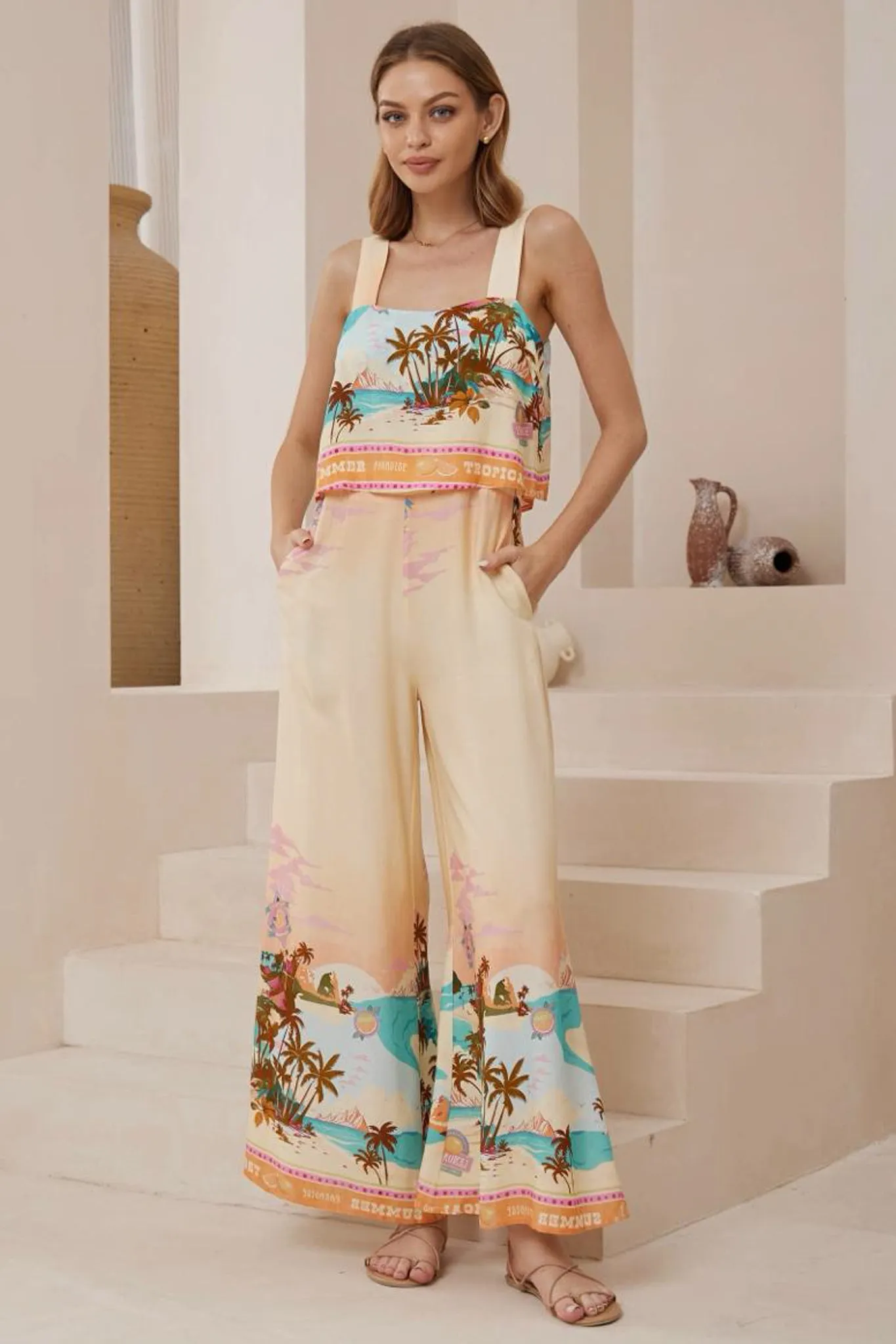 True Jumpsuit - Square Neckline Overall Jumpsuit in Summer Paradise Print sold by Salty Crush