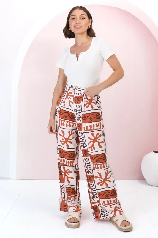 Dory Pants - High Waisted Belted Wide Leg Pants in Madeleine Print sold by Salty Crush