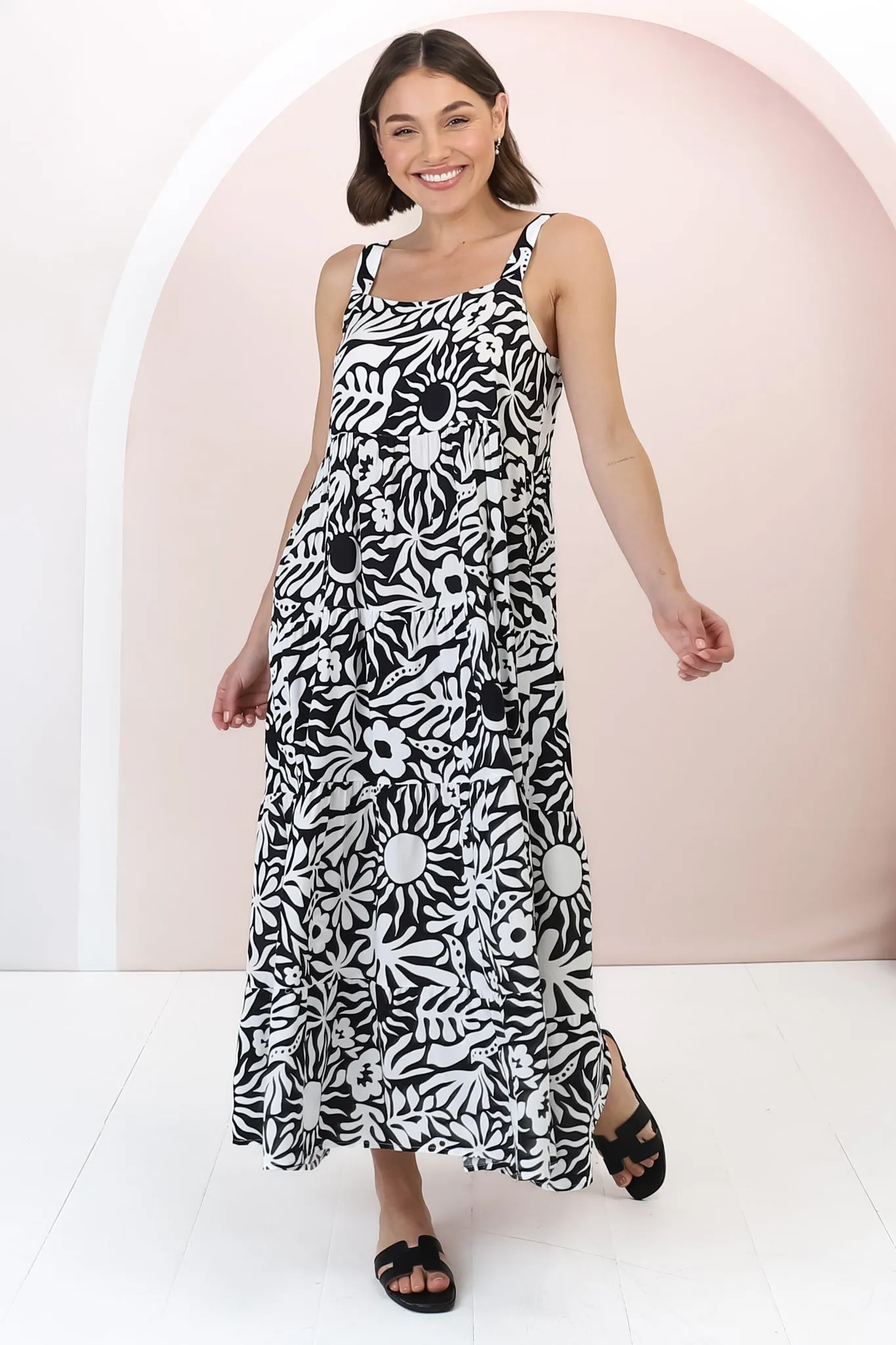 Amabel Maxi Dress - Thick Adjustable Strap Sun Dress in Athena Print Black sold by Salty Crush product image thumbnail 2