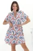 Abilia Mini Dress - Mandarin Collar Buttoned Bodice Smock Dress in Jaiden Print sold by Salty Crush