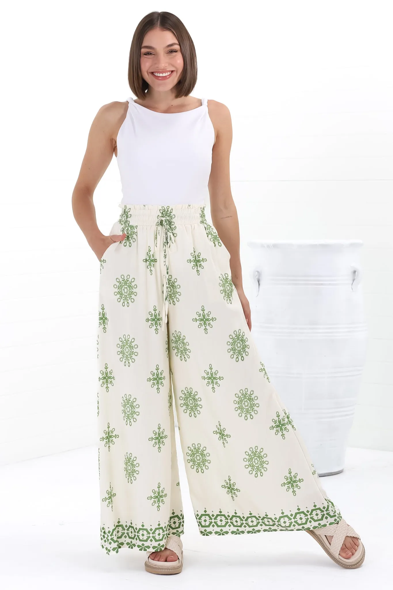 Velman Pants - High Waisted Wide Leg Pants in Capra Print Green sold by Salty Crush product image thumbnail 3
