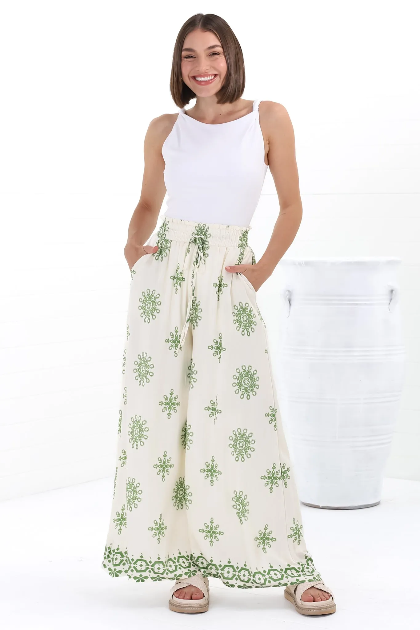 Velman Pants - High Waisted Wide Leg Pants in Capra Print Green sold by Salty Crush product image thumbnail 5