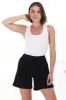 Halley Denim Shorts - Elasticated Waistband Folded Cuff Denim Shorts in Black sold by Salty Crush