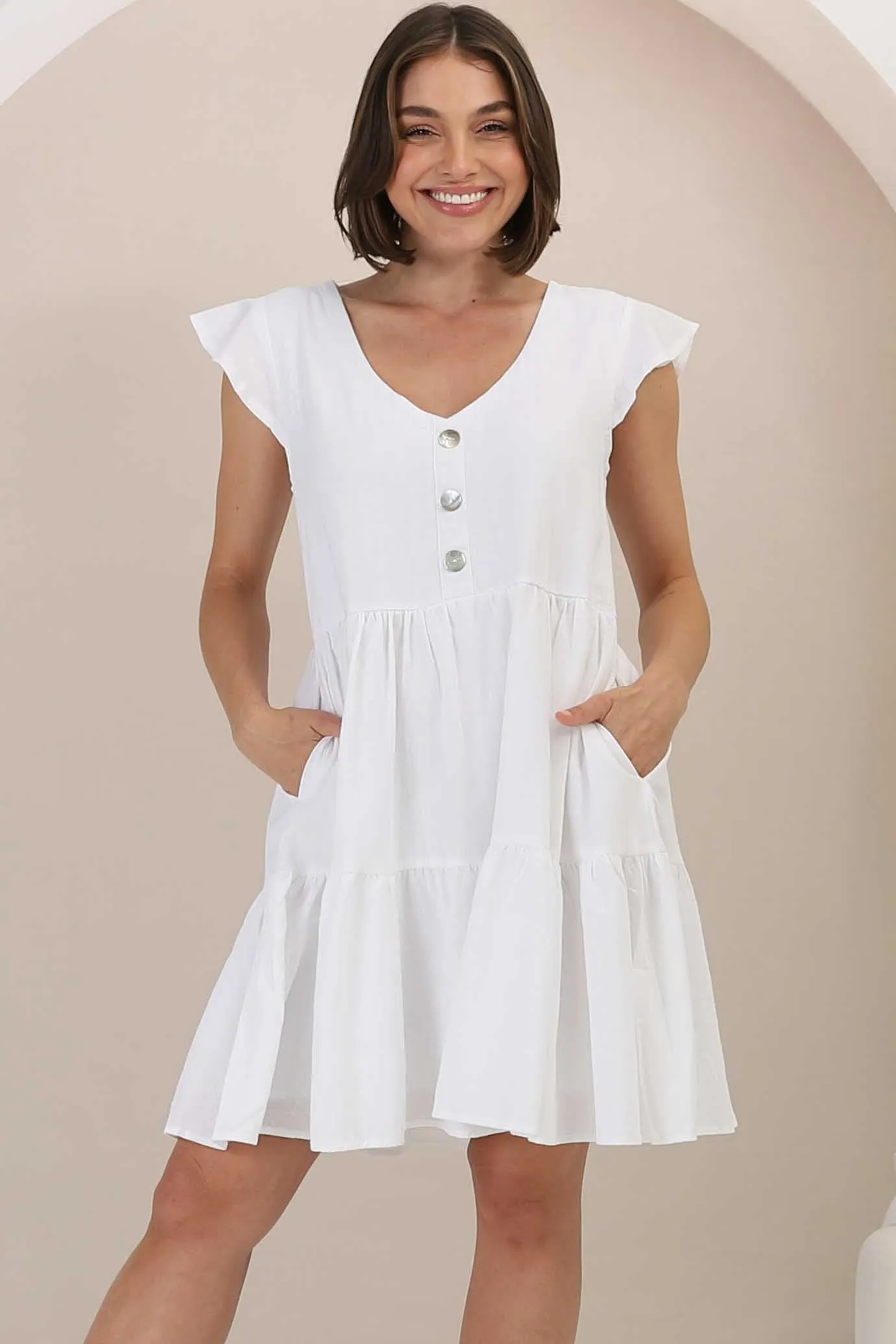Sharie Mini Dress - Sweet Tiered Cap Sleeve Dress with Pockets in White sold by Salty Crush product image thumbnail 2
