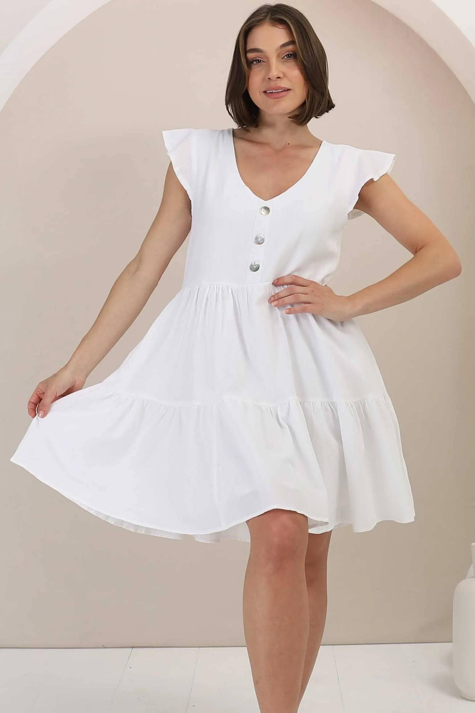 Sharie Mini Dress - Sweet Tiered Cap Sleeve Dress with Pockets in White sold by Salty Crush product image thumbnail 3