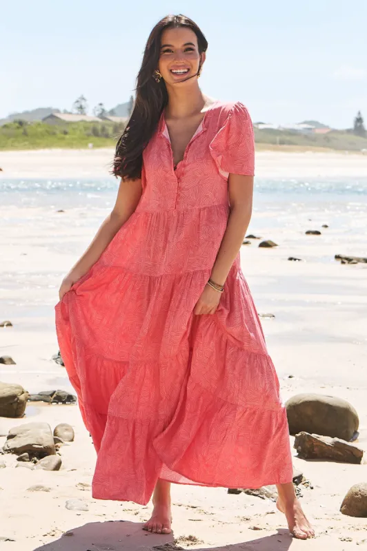 JAASE - Valentine Maxi Dress: Cap Sleeve Buttoned Bodice Tiered Dress in Little Bow Print sold by Salty Crush