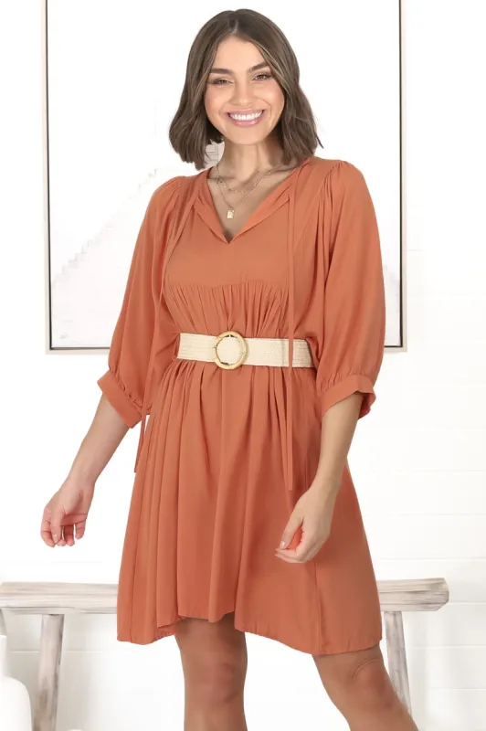 Mariah Mini Dress - V Neck Smock Dress with Batwing Sleeves in Tangerine sold by Salty Crush