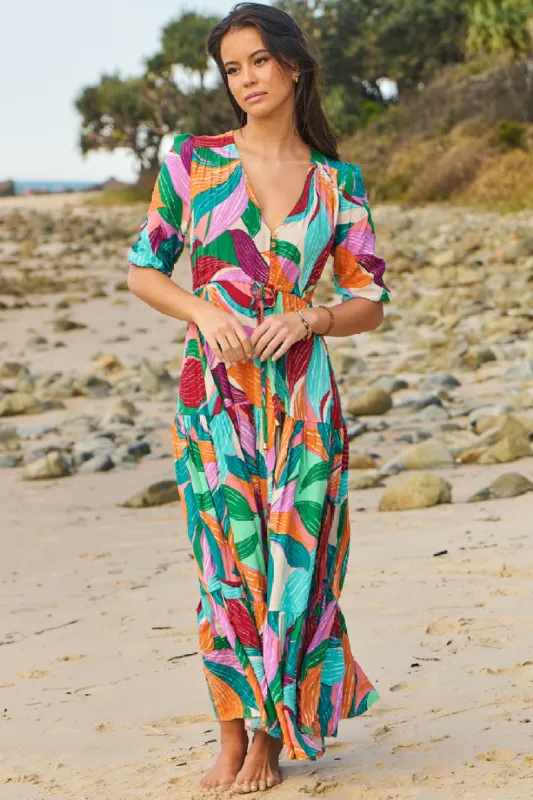 JAASE - Tessa Maxi Dress: A Line Pull Tie Waist Dress in Soiree Print sold by Salty Crush