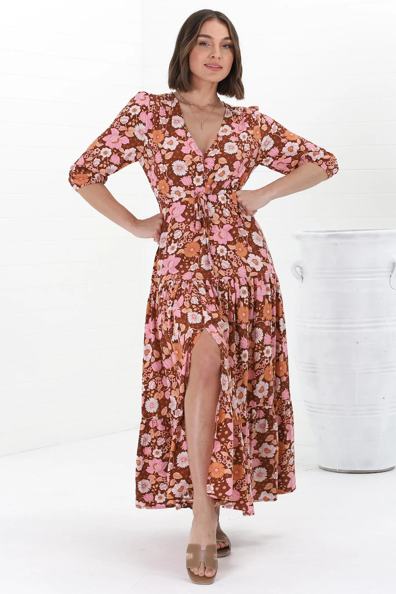 JAASE - Tessa Maxi Dress: A Line Pull Tie Waist Dress in Pixie Print sold by Salty Crush product image thumbnail 2