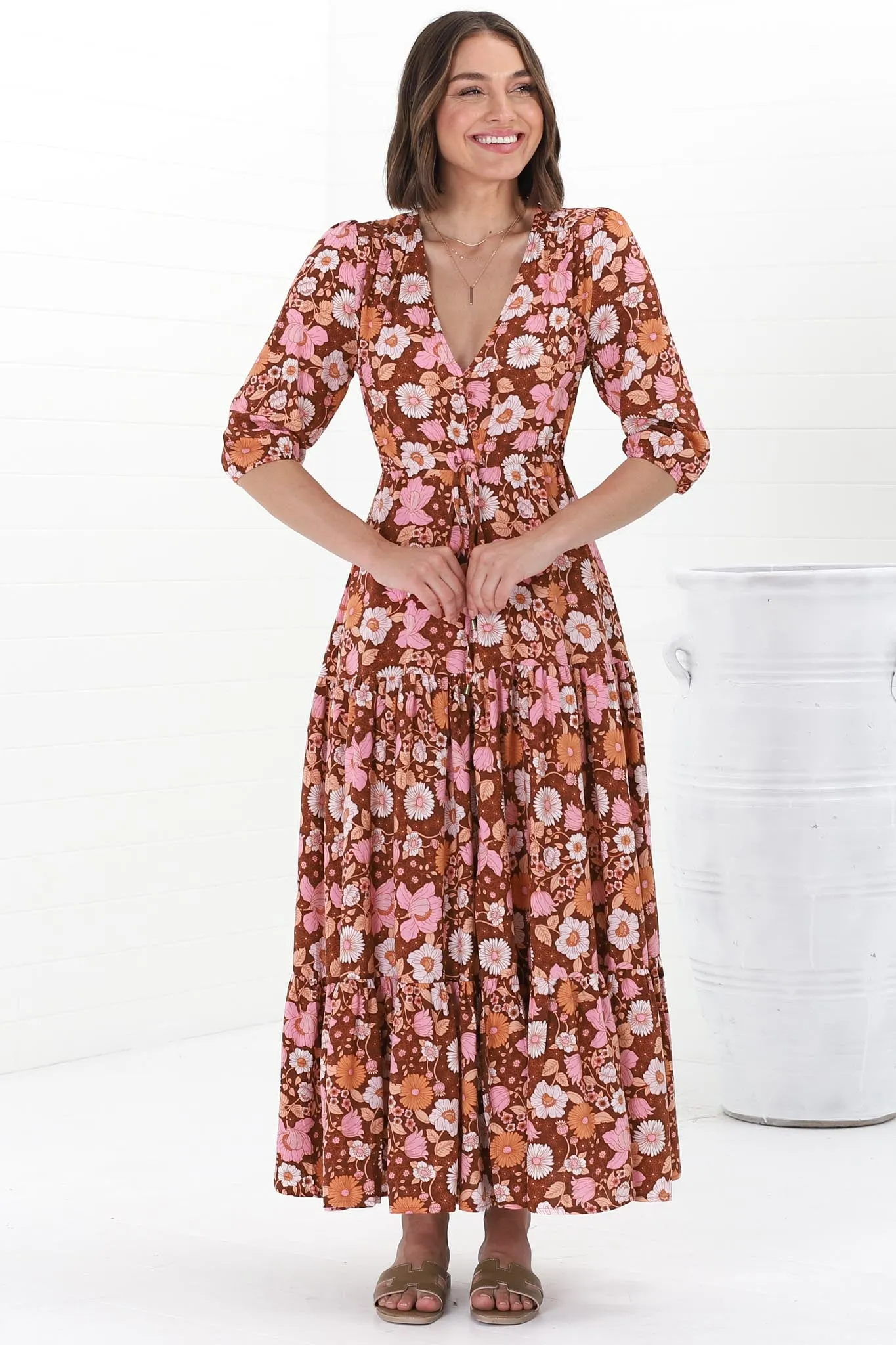 JAASE - Tessa Maxi Dress: A Line Pull Tie Waist Dress in Pixie Print sold by Salty Crush product image thumbnail 5