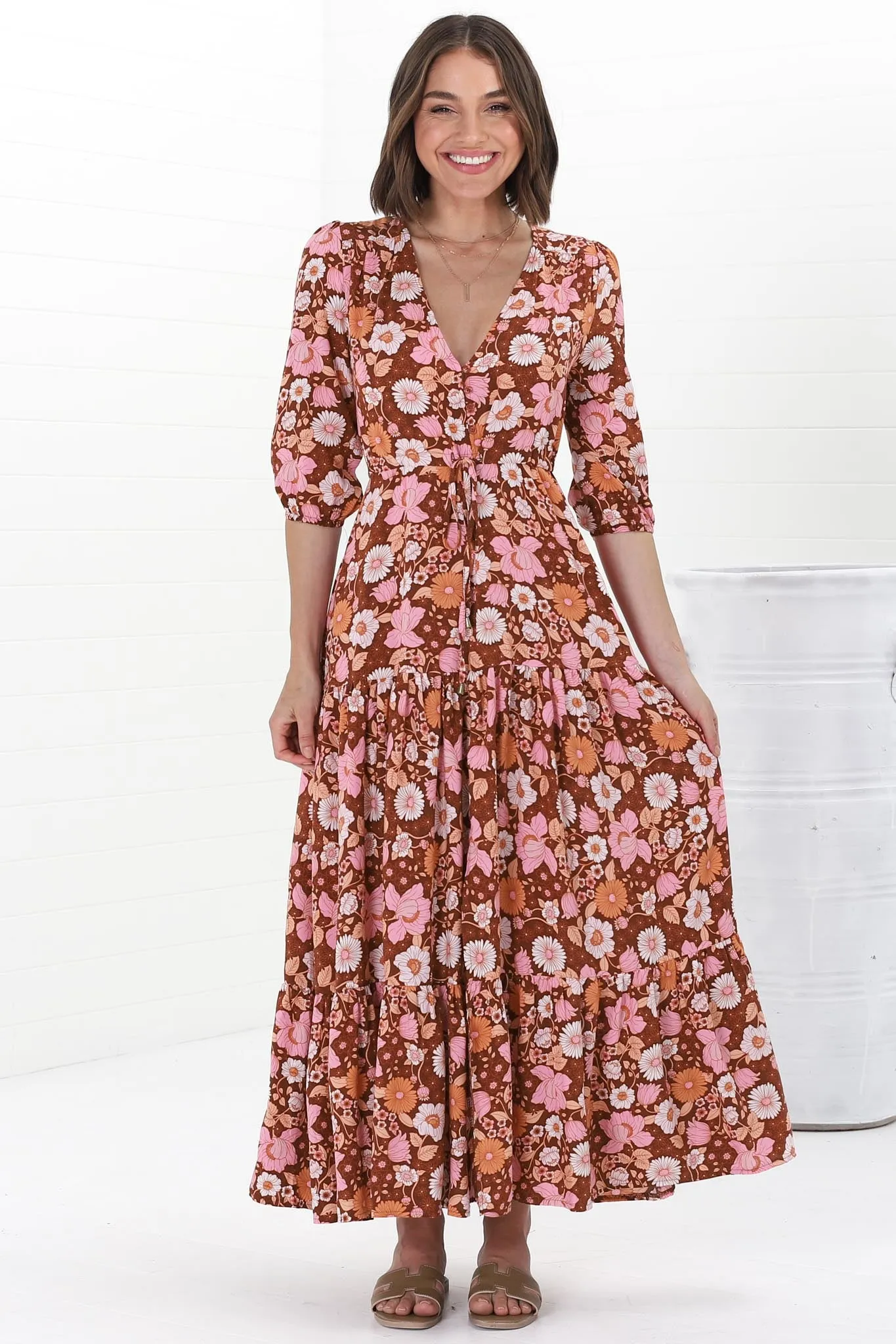 JAASE - Tessa Maxi Dress: A Line Pull Tie Waist Dress in Pixie Print sold by Salty Crush