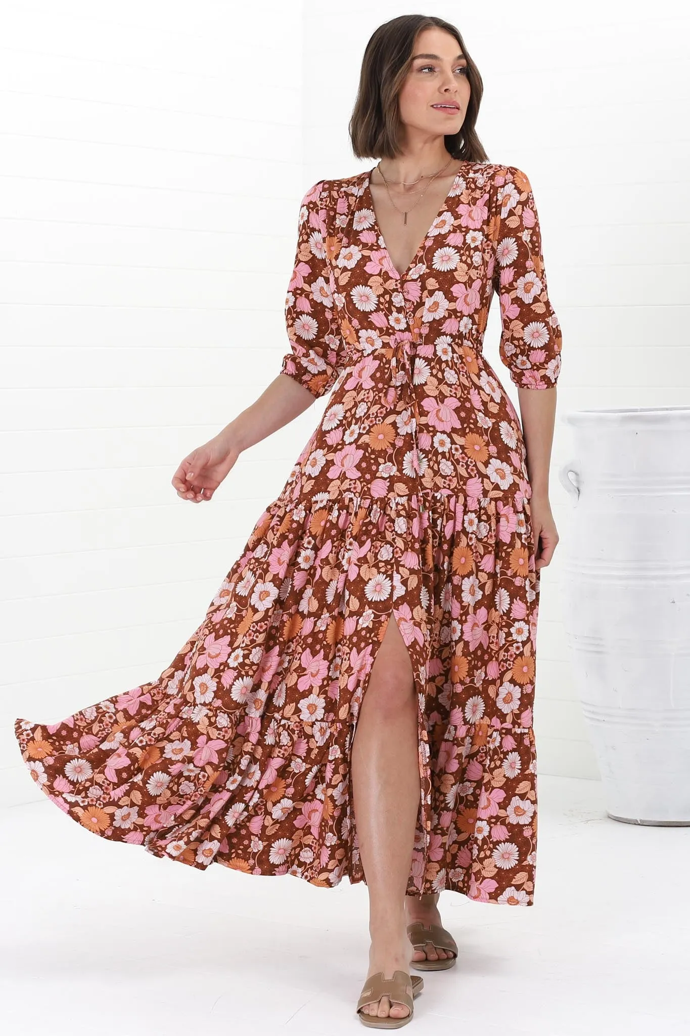 JAASE - Tessa Maxi Dress: A Line Pull Tie Waist Dress in Pixie Print sold by Salty Crush product image thumbnail 3