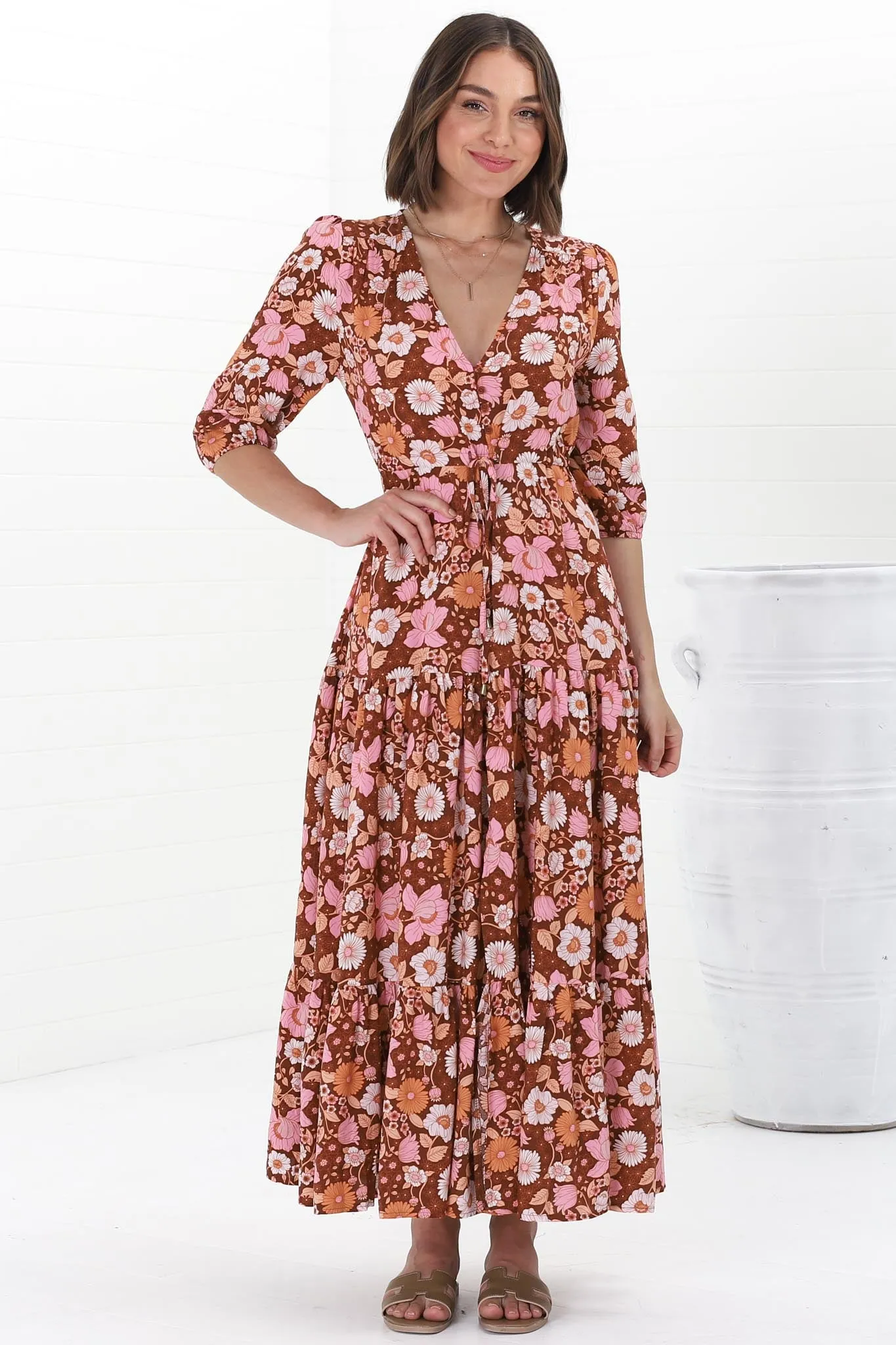 JAASE - Tessa Maxi Dress: A Line Pull Tie Waist Dress in Pixie Print sold by Salty Crush product image thumbnail 4