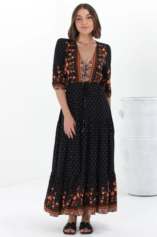 JAASE - Tessa Maxi Dress: A Line Pull Tie Waist Dress in Emmery Print sold by Salty Crush