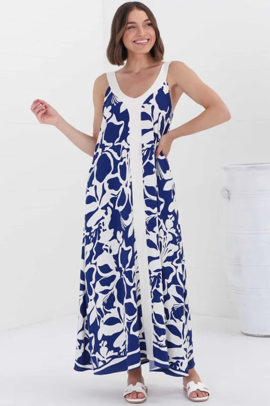 Ita Maxi Dress - Thick Strap V Neckline Sun Dress in Oceania Print sold by Salty Crush