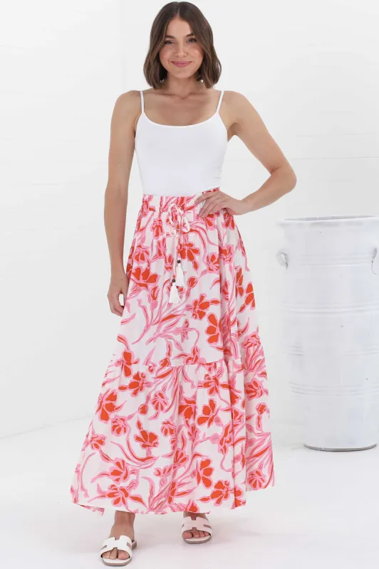 Hellen Maxi Skirt - High Waisted Skirt with Front Splits in Braley Print Pink sold by Salty Crush