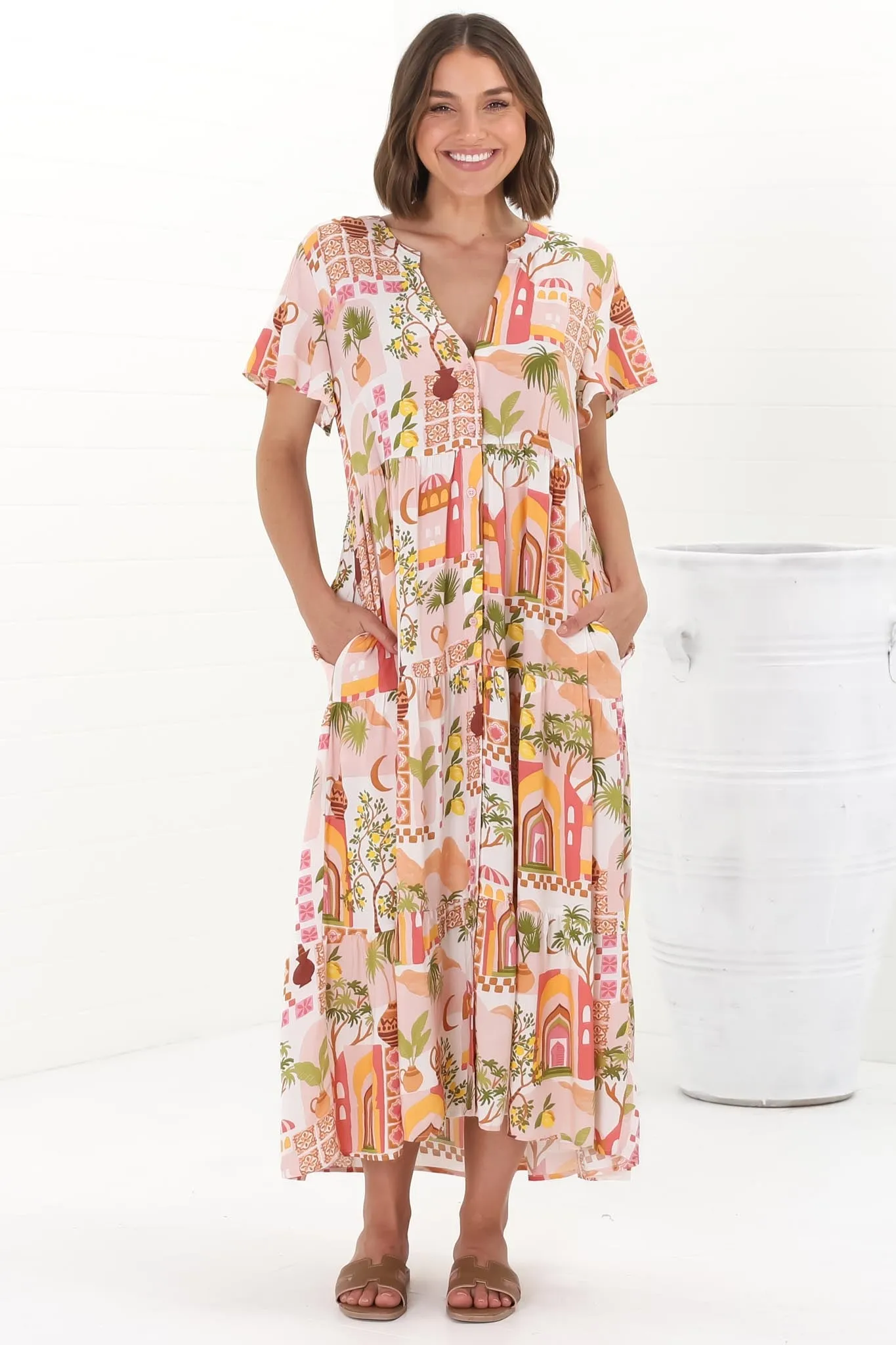 Suzan Maxi Dress - Bermuda Collar Button Down Short Sleeve Maxi in Baroa Print sold by Salty Crush product image thumbnail 2