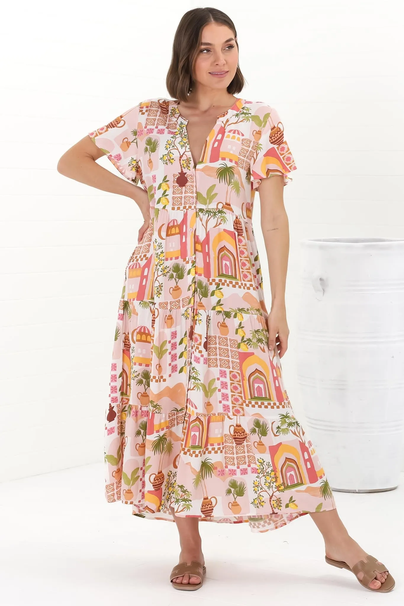 Suzan Maxi Dress - Bermuda Collar Button Down Short Sleeve Maxi in Baroa Print sold by Salty Crush product image thumbnail 5