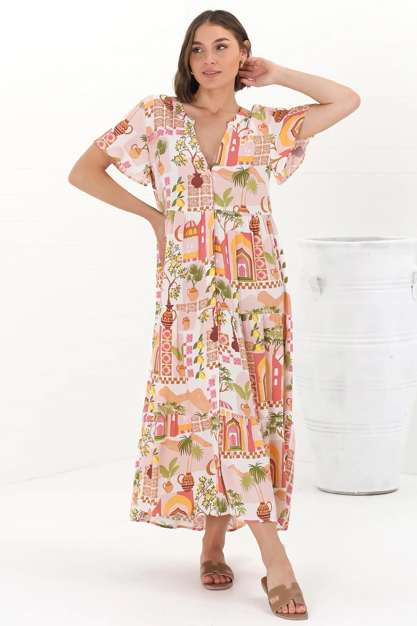 Suzan Maxi Dress - Bermuda Collar Button Down Short Sleeve Maxi in Baroa Print sold by Salty Crush product image thumbnail 3