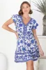 Kailin Mini Dress - Cap Sleeve A Line Dress in Blue Floral Print sold by Salty Crush