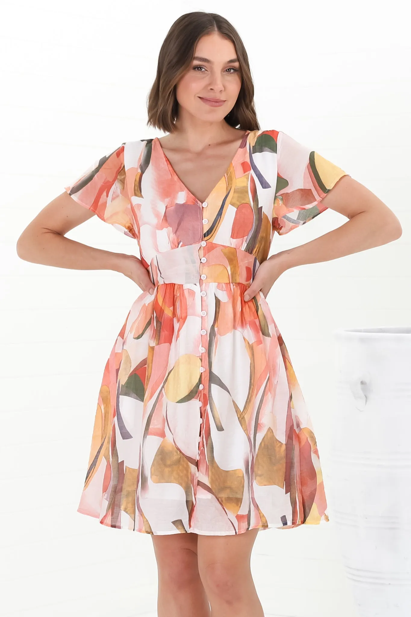 Aurelia Mini Dress - Button-Down Flutter Sleeve Dress in Marise Print sold by Salty Crush product image thumbnail 3