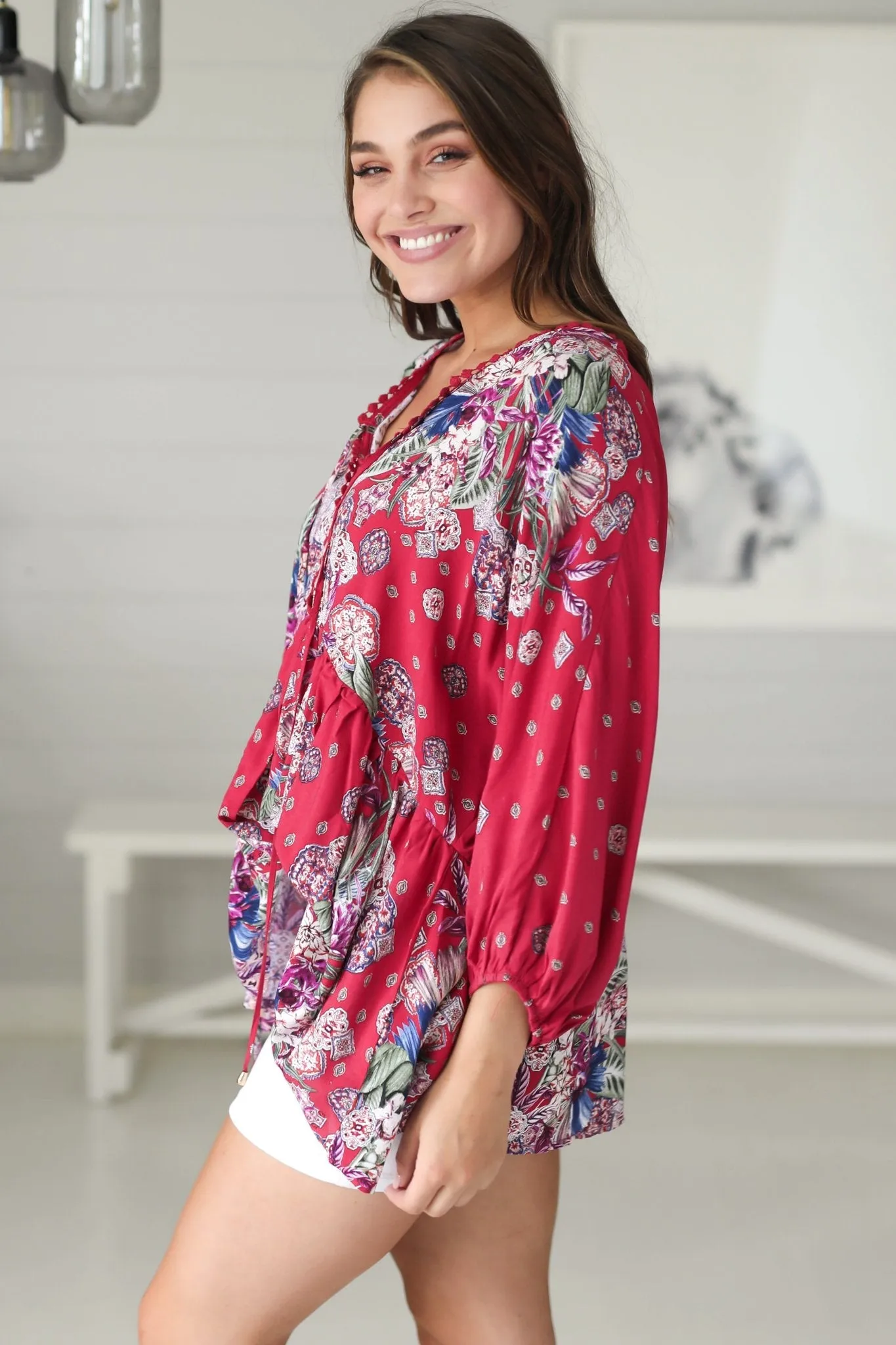 JAASE - Chloe Top: Very Oversized Crochet Trim Neckline Smock Top in Bravo Print sold by Salty Crush product image thumbnail 5