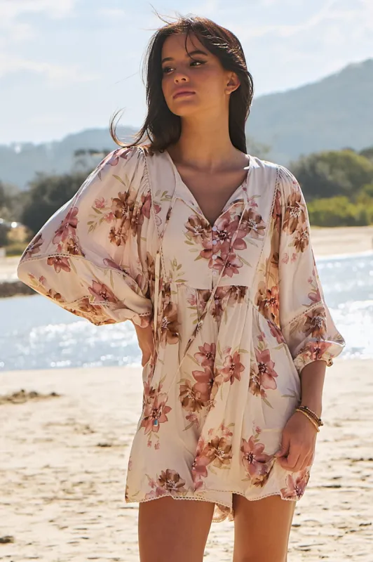 JAASE - Bentley Playsuit: Oversized Button Down Balloon Sleeve Romper in Love Story Print sold by Salty Crush