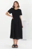 Zoya Midi Dress - Crew Neck Textured A-Line Dress with Short Sleeves in Black sold by Salty Crush