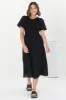 Zoya Midi Dress - Crew Neck Textured A-Line Dress with Short Sleeves in Black sold by Salty Crush