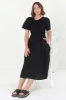 Zoya Midi Dress - Crew Neck Textured A-Line Dress with Short Sleeves in Black sold by Salty Crush
