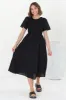 Zoya Midi Dress - Crew Neck Textured A-Line Dress with Short Sleeves in Black sold by Salty Crush