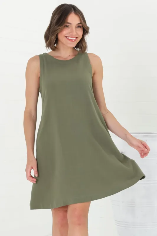 Marcelly Mini Dress - Sleeveless Linen Blend Shift Dress in Green sold by Salty Crush