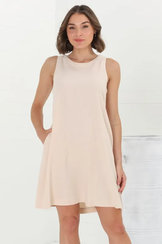 Marcelly Mini Dress - Sleeveless Linen Blend Shift Dress in Cream sold by Salty Crush