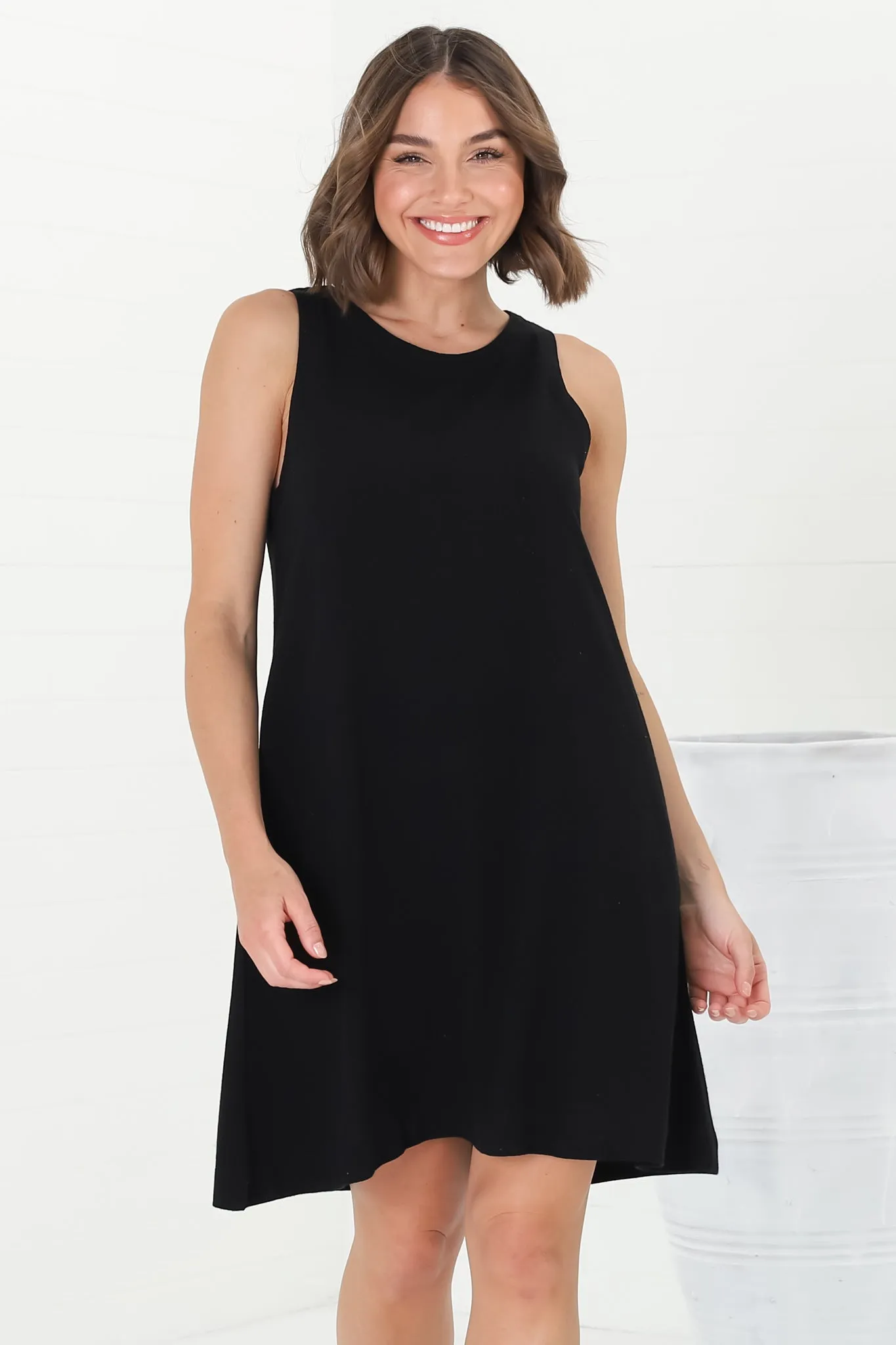 Marcelly Mini Dress - Sleeveless Linen Blend Shift Dress in Black sold by Salty Crush product image thumbnail 3
