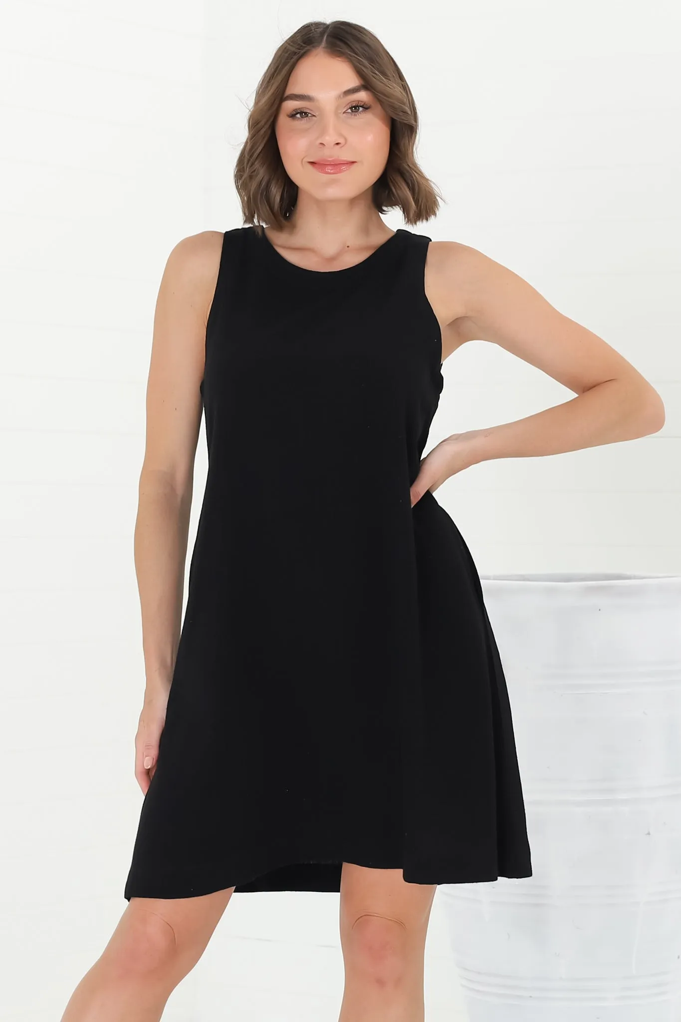 Marcelly Mini Dress - Sleeveless Linen Blend Shift Dress in Black sold by Salty Crush product image thumbnail 2
