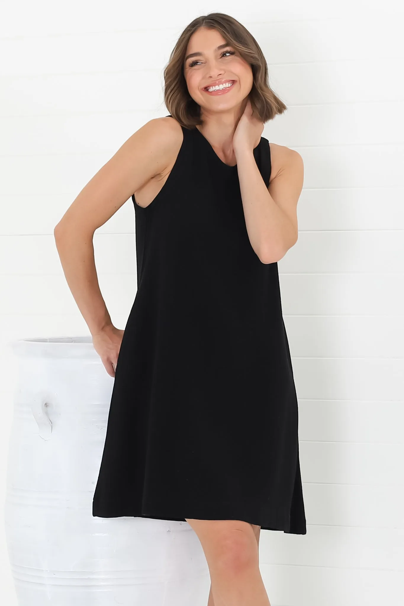 Marcelly Mini Dress - Sleeveless Linen Blend Shift Dress in Black sold by Salty Crush product image thumbnail 4