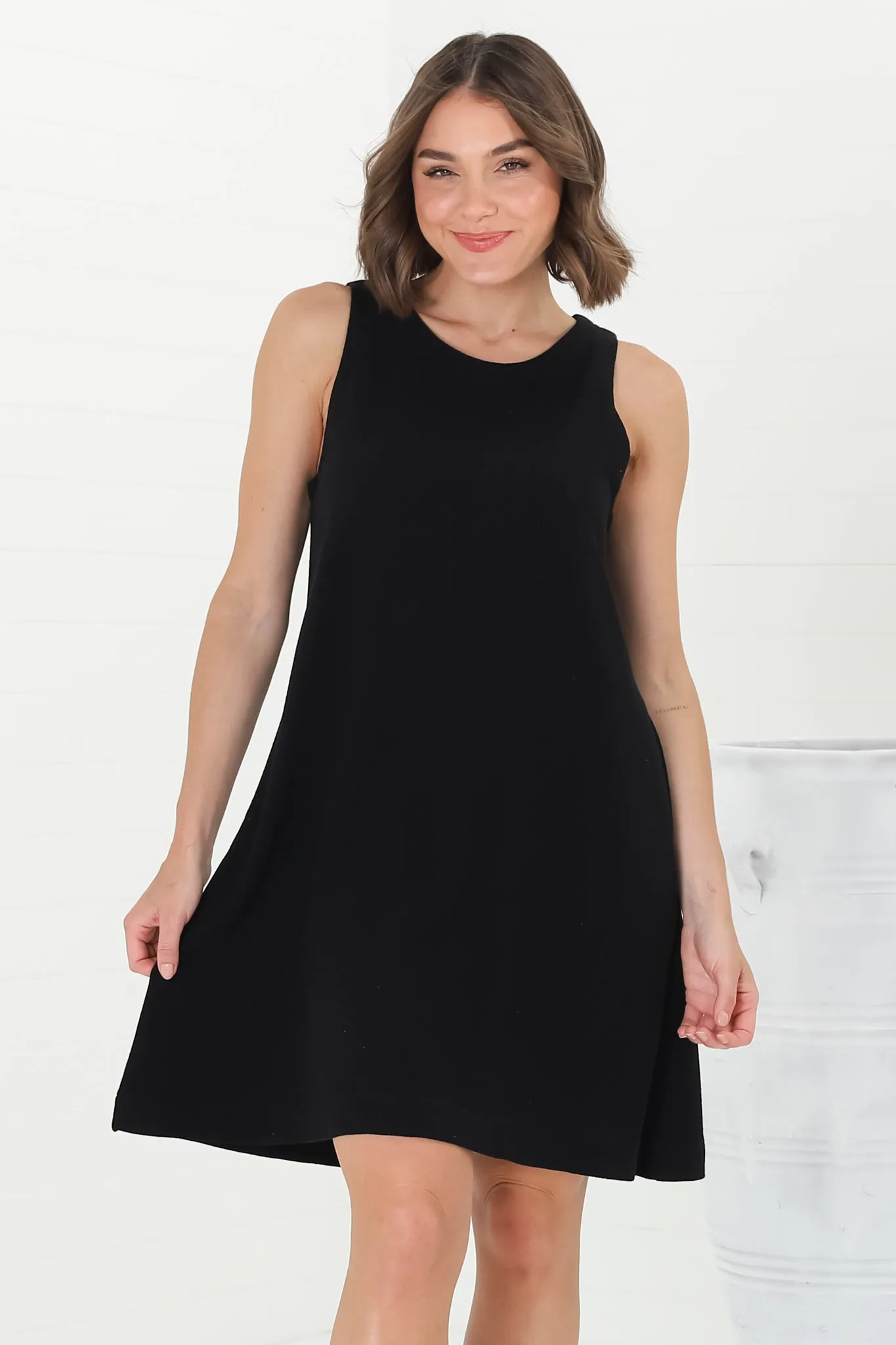 Marcelly Mini Dress - Sleeveless Linen Blend Shift Dress in Black sold by Salty Crush product image thumbnail 5