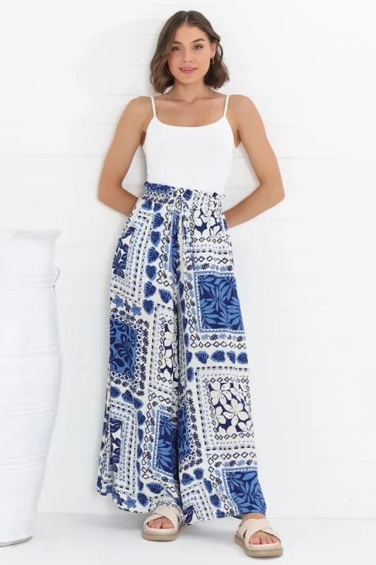 Charli Pants - Paper Bag High Waisted Wide Leg Pants in Halia Print sold by Salty Crush