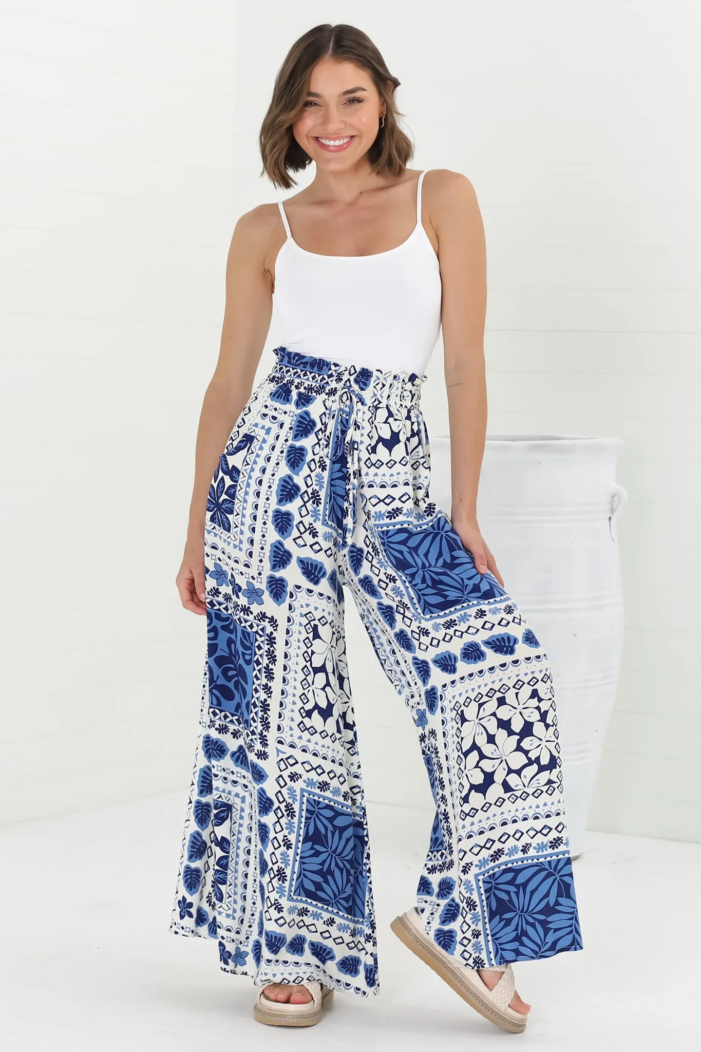 Charli Pants - Paper Bag High Waisted Wide Leg Pants in Halia Print sold by Salty Crush product image thumbnail 2