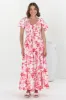Amaya Midi Dress - Shirred Cap Sleeve A Line Dress in Braley Print Pink sold by Salty Crush