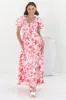 Amaya Midi Dress - Shirred Cap Sleeve A Line Dress in Braley Print Pink sold by Salty Crush